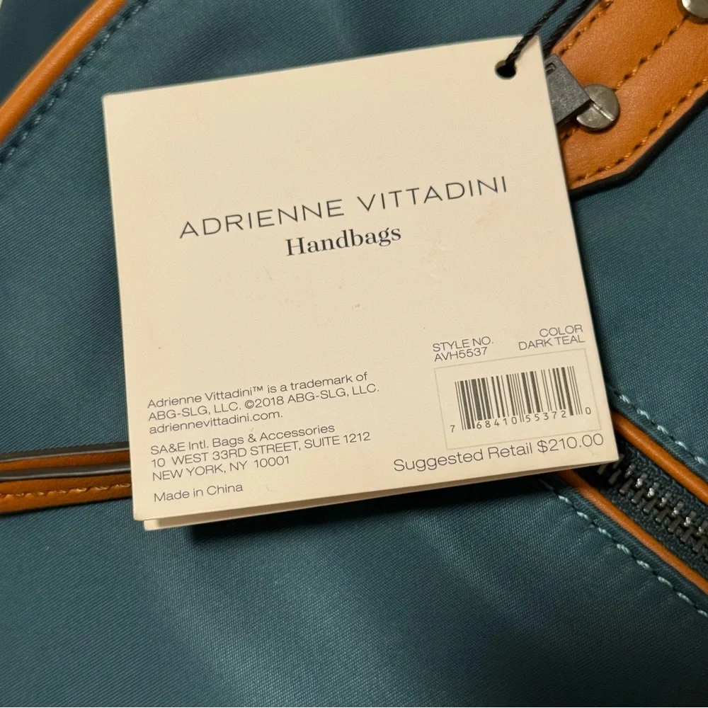 Adrienne Vittadini Nylon Tote blue green teal tan - Picture 5 of 11